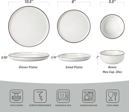 Famiware Mercury 24 Pieces Dinnerware Sets, Plates and Bowls Sets for 8, Microwave and Dishwasher Safe Dish Set, White