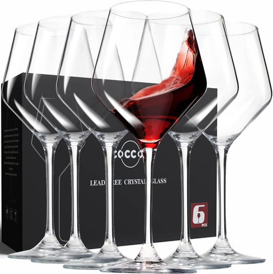 Wine Glasses,White Red Wine Glasses Set of 6,Lead-Free Premium Crystal Clear Glass,Hand Blown