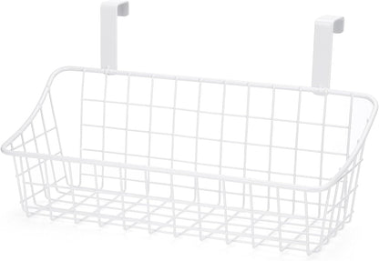 LeleCAT White Basket with hook Grid Storage Basket, Hang it behind a door or on a railing,Over the Cabinet Door,1 Pack