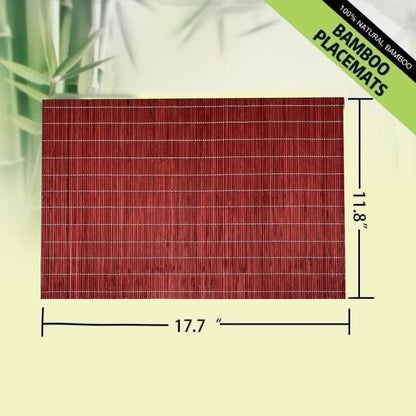 ANDSTAR Set of 24 Bamboo Placemats 17.7X11.8Inch Sushi Rolling Mat Japanese Style Bamboo Mat Natural Place Mats Washable Heat Resistant Table Mats for Dinner Dining Table Wedding Parties（Red）