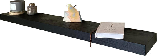 joelsantiques 60 Inch Wooden Floating Shelves for Wall - 60x8x2 in - Made of Natural Wood - Long Wall Shelves for Bedroom - Perfect for Living Room, Kitchen - Made in USA - Black