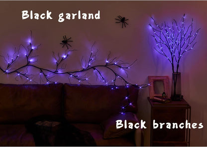 Fudios Halloween Lighted Branches with Timer 100 LED Purple Fairy Lights 32IN, Artificial Black Branch Lights for Halloween Battery Operated Home Decor Indoor Outdoor Use