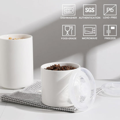 Sweejar Ceramic Food Storage Jar, Salt Container with Airtight Plastic Lid & Date Tracker, 16 Oz Kitchen Canisters for Flour, Rice, Sugar, Coffee, Spices, Pantry Organization (White)