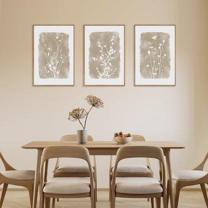 HPINUB Large Boho Wildflowers Canvas Framed Wall Art Set,Minimalist Vintage Flower Wall Decor,Beige Floral Botanical Artwork for Living Room Bedroom,Dining Room,Office -24"x36"x3