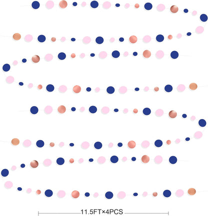 46Ft Navy Blue Blush Circle Dot Garland Royal Blue Pink Rose Gold Hanging Paper Polka Dot Streamer for Gender Reveal Baby Shower Birthday Engagement Wedding Bridal Shower Anniversary Party Decorations