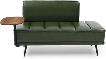 Sofa,Bed Bench,Small Spaces Furniture,Polyurethane Leather,Wood Frame,High Density Sponge Infillings,360-Degree Swivel Tray,Black Metal Leg (Green)