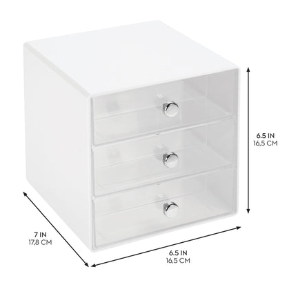 iDesign Divided 3-Drawer Stackable Organizer for Glasses, Sunglasses, and Readers - White/Clear