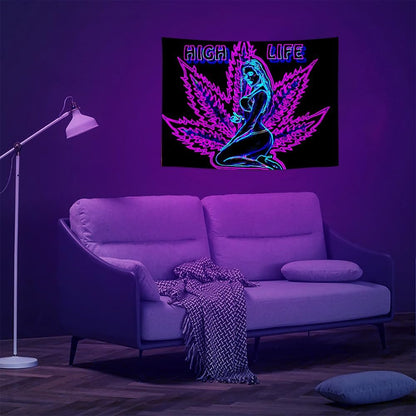 ADDWel Blacklight Tapestry for Bedroom, Tapestry Glow In The Dark, UV Reactive Black Light Posters Wall Hanging for Bedroom Dorm Living Room Backdrop Decor