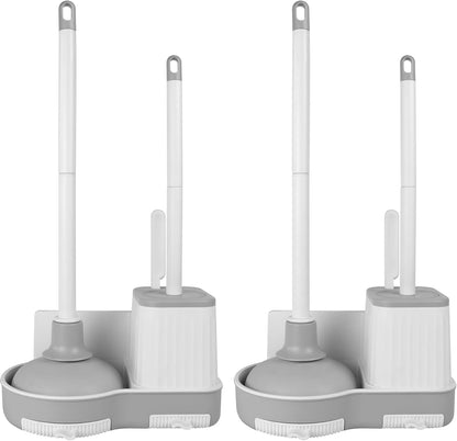 2 Pack Toilet Brush and Plunger Set, 3 in 1 Toilet Bowl Brush and Holder with Crevice Cleaning Brush Wall Mounted Household Bathroom Cleaning Tools Combo(2)