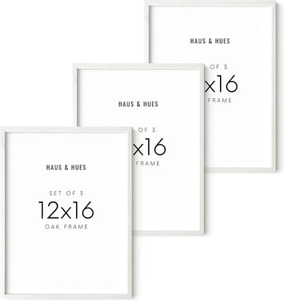 HAUS AND HUES Set of 3 12x16 White Frames - Picture Gallery Wall Frame Set, 12 by 16 Photo Set,12 x Wood (White Oak Frame)