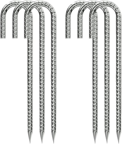 Ground-Stakes-Heavy-Duty-12 inch, J-Hook Rebar Stakes Galvanized Anti-Rust 6pcs Garden Stakes Metal Ground Anchors for Garden Dog Fence Chicken Coop Christmas Decorations Deer Fence