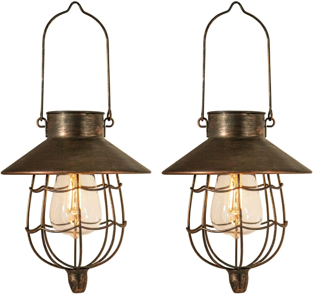 YAKii 2 Pack Solar Lantern Hanging Waterproof Outdoor Metal Solar Lamp with Warm White Light Decorate for Yard Garden Pathway Patio Porch Decor (Antique Copper)