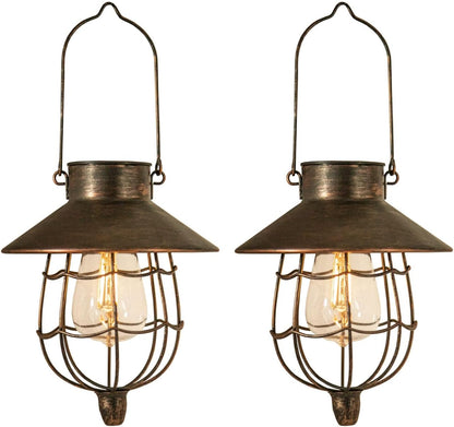 YAKii 2 Pack Solar Lantern Hanging Waterproof Outdoor Metal Solar Lamp with Warm White Light Decorate for Yard Garden Pathway Patio Porch Decor (Antique Copper)
