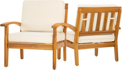 IDZO Laurent Accent Chairs, 500lbs Support, Acacia Wood, Set of 2, FSC Teak Finish, 3.9in Cushions, Ideal for Garden or Porch, Beige