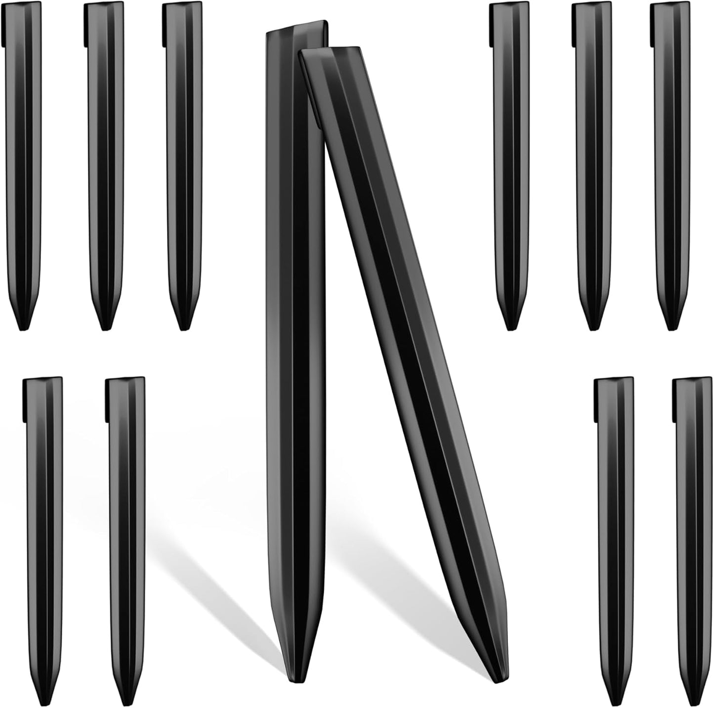 8Inch Metal Landscape Edging Stakes, 13Pcs Galvanized Steel Garden Stakes Top Curved Corrugated Landscaping Anchoring Spikes for Yard, Black