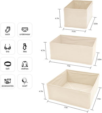 6 Pack Drawer Organizers for Clothing,Fabric Foldable Closet Organizers and Storage Dresser Drawer Dividers Storage Basket Bins for Clothes,Socks,Scarves,Ties,Underwear,Towels