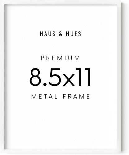 HAUS AND HUES 8.5x11 White Picture Frame - Aluminum Photo Frames for Wall Collage, Shatterproof Plexiglass - Perfect for Diplomas, Documents, Certificates (8.5x11 in, White)