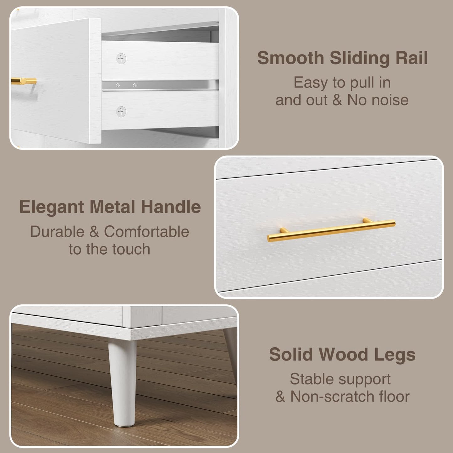 Aiho 6 Drawer Dresser for Bedroom, Chest of Drawers with Metal Handles, Wood Storage Modern Dresser for Nursery, Living Room, Entryway, White