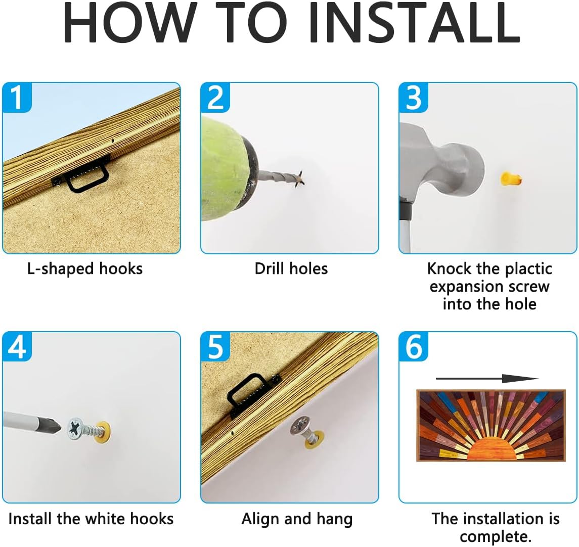 IARTTOP Extra Large Boho Sun Wood Wall Art for Living Room Wooden 3D Framed Abstract Sun Rising on the Horizon Geometric Wall Decor Mid century Sunshine Artwork Home Bedroom Office20 * 40 Inch