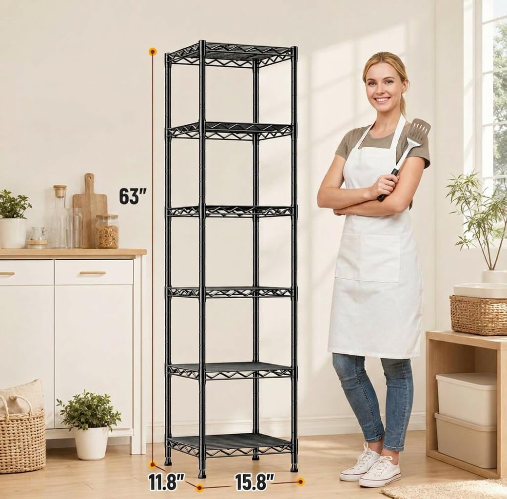 GRANNY SAYS 6-Tier Narrow Storage Shelves for Small Spaces, 15.8" W Metal Shelving Unit, Adjustable
