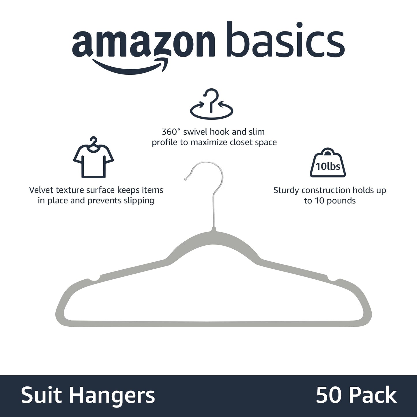 Amazon Basics Slim Velvet Non-Slip Space Saving Suit Clothes Hangers, Closet Organizer