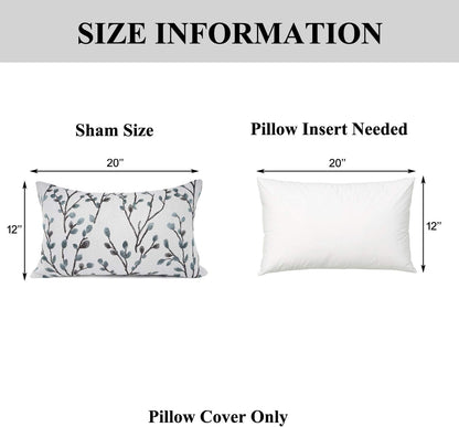 YOUR SMILE Classical Embroidery Jacquard Farmhouse Oblong Rectangle Chenille Teal Leaf Decorative Throw Pillow Case,12x20 inch