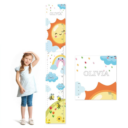 Personalized Name Growth Chart for Wall, Sun Rainbow Height Chart for Kids, No-Drill Growth Chart for Wall, Perfect as Kids Room Decor & Thoughtful Birthday Gift for Boys and Girls