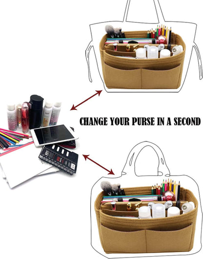LEXSION Felt Purse Bag Organizer Insert with zipper Bag Tote Shaper Fit Speedy Neverful PM MM