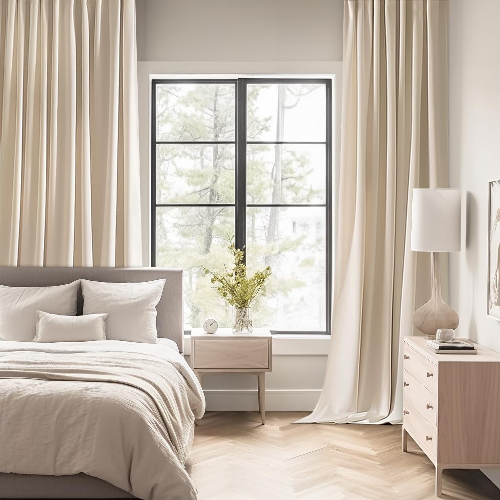 MIULEE Back Tab Cream Beige Curtains 84 Inch Length 2 Panels Set for Living Room Bedroom, Ivory Rod Pocket/Pinch Pleated Light Blocking Thermal Insulated Room Darkening Blackout Curtain 84 Inches Long
