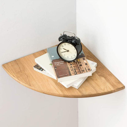 Corner Shelf, Solid Oak Wood Floating Corner Shelves Wall Mount Round End with Wire Hole for Small Plant Photo Frame for Bedroom Kitchen, Living Room