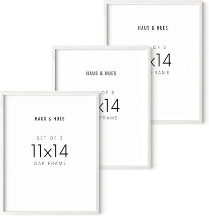 HAUS AND HUES 11x14 White Frames- Set of 3 11x14 Picture Frames White Gallery Wall Frame Set, Wooden Picture Frames for 11x14 Prints, White Picture Frames 11x14 Gallery Wall Frames (White Oak Frame)