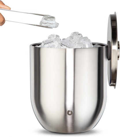 SNOWFOX Premium Vacuum Insulated Stainless Steel Ice Bucket with Lid/Tongs, Non-Rubber Bottom, Home Bar Accessories, Bartending Ice Buckets for Parties, Outdoor Entertaining Supplies, 3L, Steel