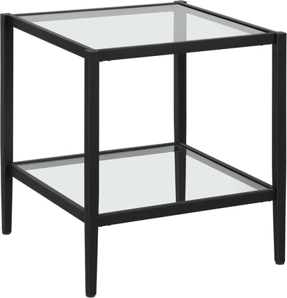 Henn&Hart 20" Wide Square Side Table with Glass Shelf in Blackened Bronze, Table for Living Room, Bedroom