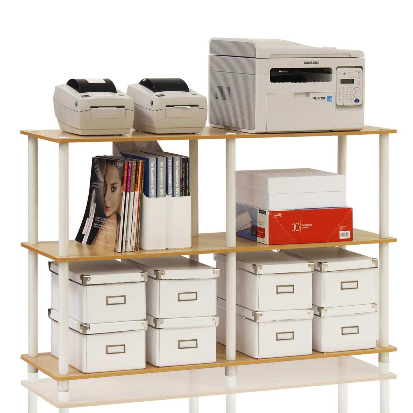 Furinno TURN-N-TUBE Storage Shelves, 3-Tier 47.4 Wide Book Shelf, Corner Shelf, Toolless Open