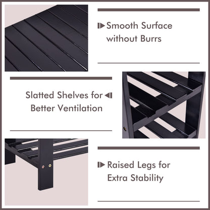 COSTWAY 3-Tier Shoe Rack Bench, Free Standing Wood Entryway Shoe Storage Organizer, Bamboo Storage