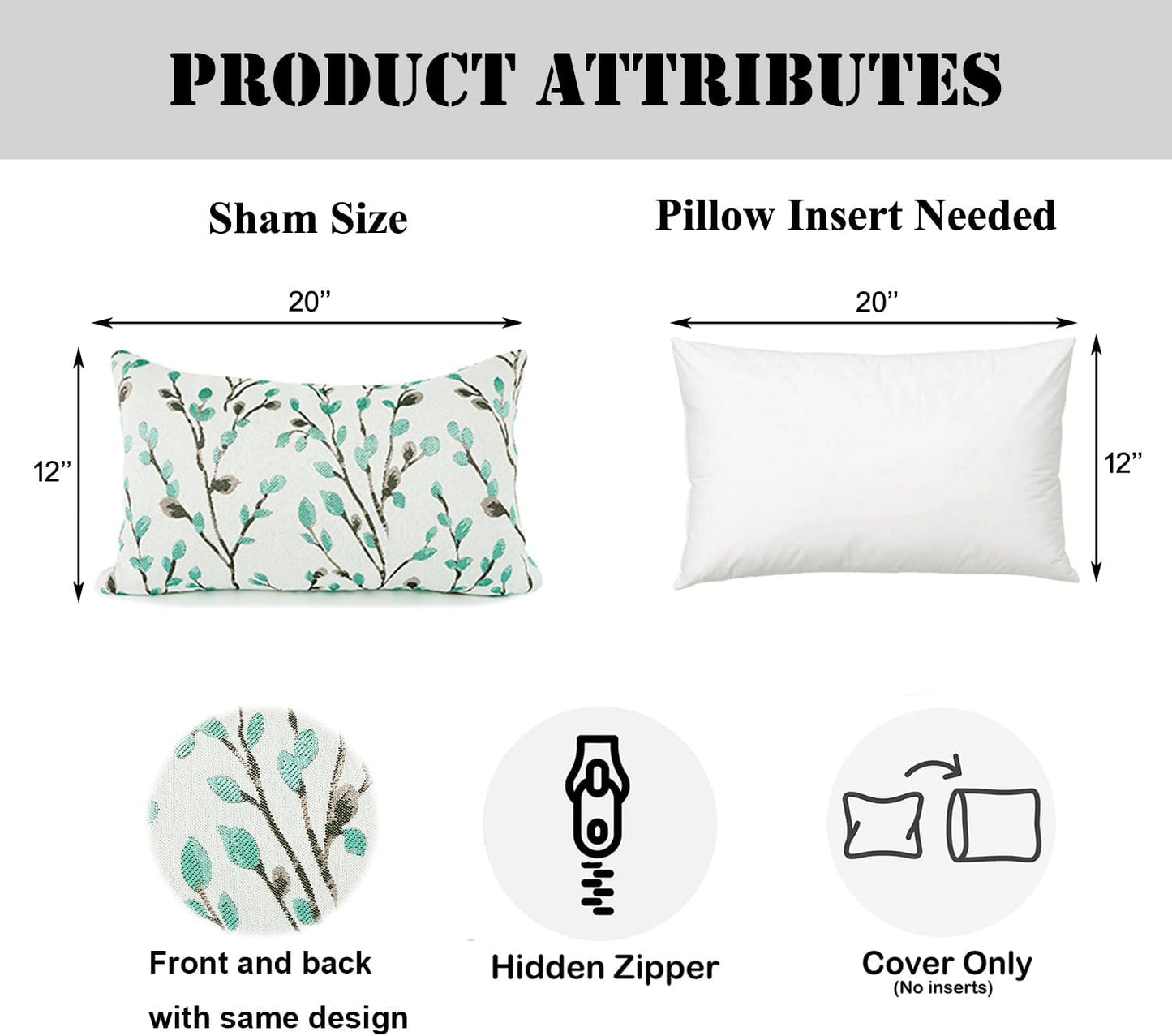 YOUR SMILE Classical Embroidery Jacquard Green Square Decorative Throw Pillow Case Cushion Cover,12x20 inch