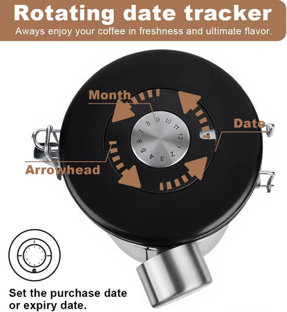 Coffee Canister Airtight Storage Container Stainless Steel Coffee Jar with Scoop,Date Tracker CO2 Release Valve for Dry Food Beans Ground Tea Flour Cereal and Sugar (1.8L Grey-Brown With Spoon)