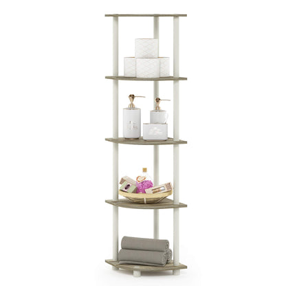 Furinno TURN-N-TUBE Corner Shelf, 5-Tier Corner Bookshelf, Open Storage Shelves, for Organization