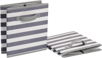 Amazon Basics Cube Organizer Storage Bins Handles, Collapsible Fabric, Pack of 6, 10.5"x10.5"x11", White/ Light Grey Stripe
