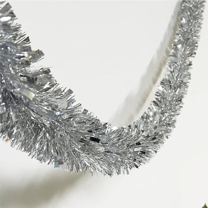 25 ft Long Roll Silver Tinsel Twist Garland, Shiny Metallic Foil Decorations for Parade Floats, Halloween, Christmas Eve, New Year Parties (4" x 25' roll, Silver)