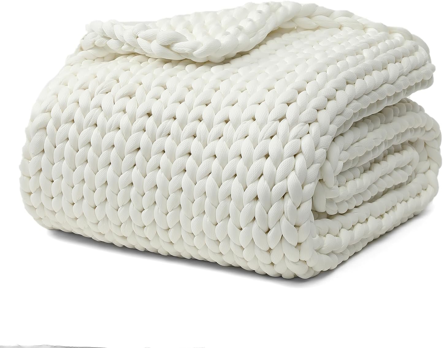 YnM Cooling Chunky Throw Blanket, Medium-Weight, Hand Knitted, Skin Friendly, Ventilated and Breathable, Machine Washable, Home Décor Piece for Couch, Sofa and Bed (White, 40x50 Inch)