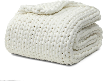 YnM Cooling Chunky Throw Blanket, Medium-Weight, Hand Knitted, Skin Friendly, Ventilated and Breathable, Machine Washable, Home Décor Piece for Couch, Sofa and Bed (White, 60x80 Inch)