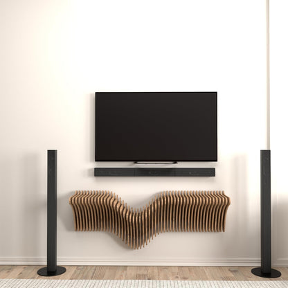 Parametrics 40 inch Floating Shelf TV Unit Modern Geometric Wooden Wall Piece Decor Natural Oak Color 3D Wavy Living and Gaming Room Shelf