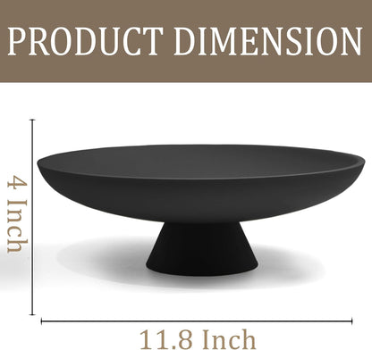 Large Decorative Bowl, Modern Resin Pedestal Bowl for Home Decor, Stylish Fruit Bowl for Kitchen Counter, Chic Key Holder for Entry Table, Matte Black