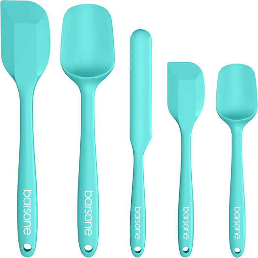 Barsone 5-Piece Silicone Spatula Set（ Heat Resistant 446°F Food Grade BPA Free, Nonstick Cookware Safe Dishwasher Safe Kitchen Tools for Baking, Cooking, Stirring, Blue）