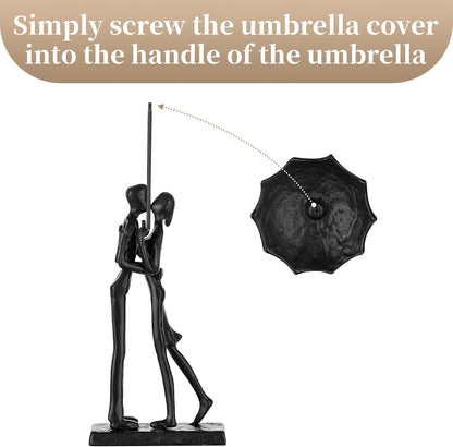 Sziqiqi Iron 6th Sculpture for Wife - Black Metal Couple Statue Kissing Under Umbrella Man Woman Sculpture Figurines for Shelf Mantel Fireplace Entry Bookshelf Television Room