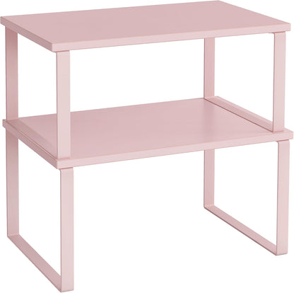 SONGMICS Cabinet Organizer Shelf, Set of 2 Kitchen Counter Shelves, Kitchen Storage, Spice Rack, Stackable, Expandable, Metal and Engineered Wood, Jelly Pink UKCS020S01