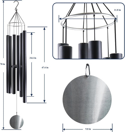 ASTARIN 78 Inch Wind Chimes for Outside with 6 Tubes Tuned Relaxing Melody, Extra Large Wind Chimes Outdoor Deep Tone for Patio, Backyard, Garden, and Outdoor Decor,Black