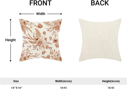 CXMEIFLY Burnt Orange Spring Pillow Covers 18 x 18 Inch Set of 2 for Chinoiserie Flowers Decor Throw Pillows Floral Leaves Seasonal Plant Outdoor Decorative Cushion Cases for Couch Bed Decorations