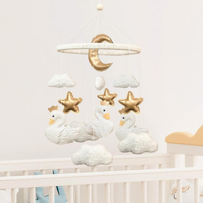 Baby Mobile for Crib Swan Nursery Decor for Girls Handmade Boho Baby Crib Mobile Cloud Moon Star for Infant Bassinet Bedroom Hanging Felt Princess Swan Nursery Room Decor Newborn Gifts
